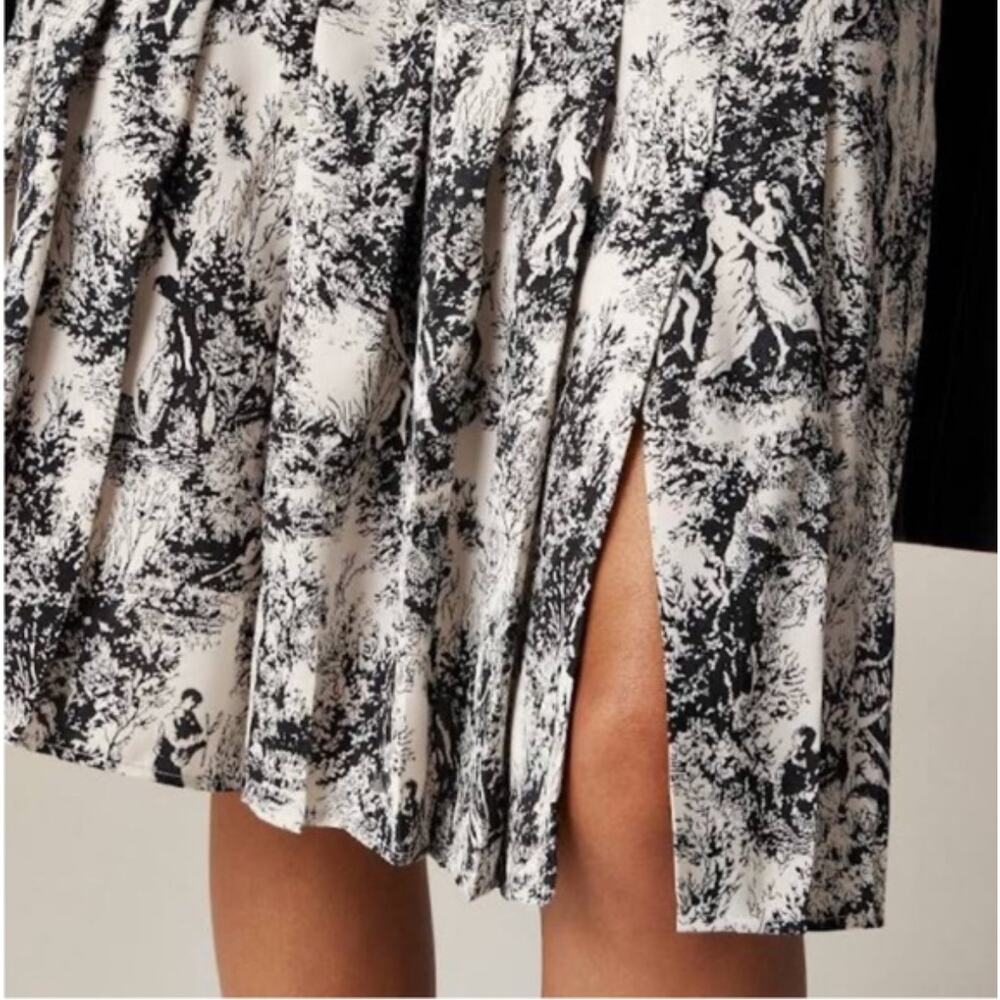 J. Crew Black and White Toile Pleated Midi Skirt